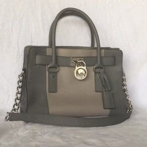 Michael Kors Gray Leather Shoulder Bag w/ Lock
